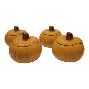 Williams Sonoma Pumpkin Soup Bowls With Lids Set of 4-Fall Harvest