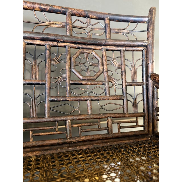 Vintage Brighton Chinoiserie Bamboo Bench With Cane Seat | Chinese Chippendale Fretwork For Sale In Atlanta - Image 6 of 8