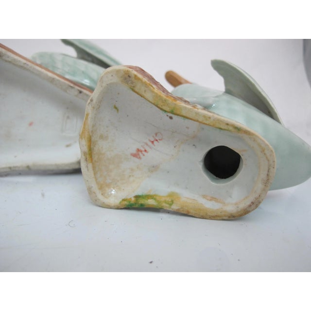 Chinese Vintage Chinese Celadon Glazed Porcelain Goose Family Figurine Statue Trio For Sale - Image 3 of 10