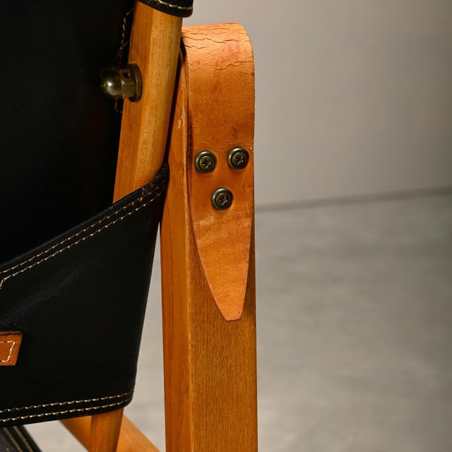 Black Set of Safari Chairs in Black Leather and Ash by Kaare Klint for Rud Rasmussen For Sale - Image 8 of 18