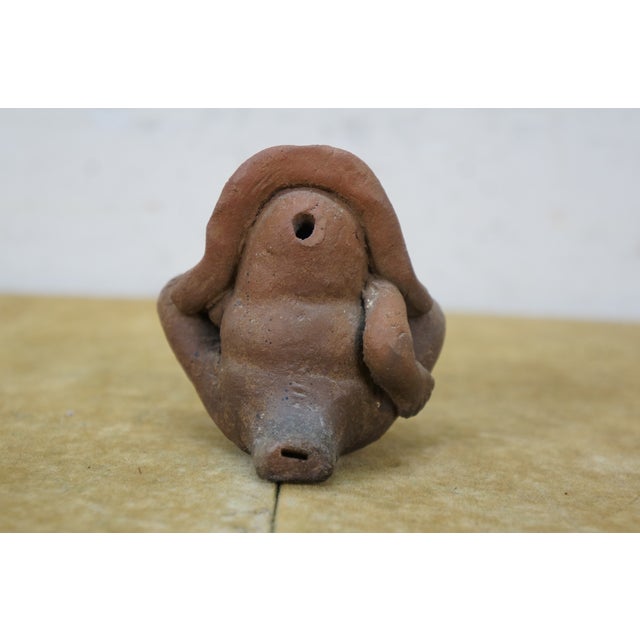 Mid 20th Century Mid 20th Century Pre-Columbian Aztec Mayan Clay Terracotta Whistle Seated Figurine 3" For Sale - Image 5 of 9