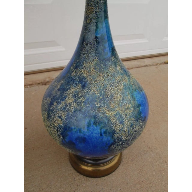 Mid 20th Century Helmut Bruchman Style Mid Century Modern Blue Glaze Ceramic Lamps - a Pair For Sale - Image 12 of 12