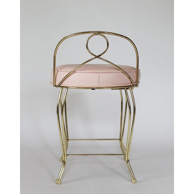 Vintage Pale Pink & Brass Vanity Seat / Stool / Chair For Sale In Milwaukee - Image 6 of 16