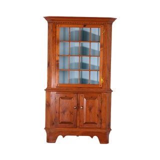 Country Pine Hand Crafted 2 Piece Corner Cabinet For Sale