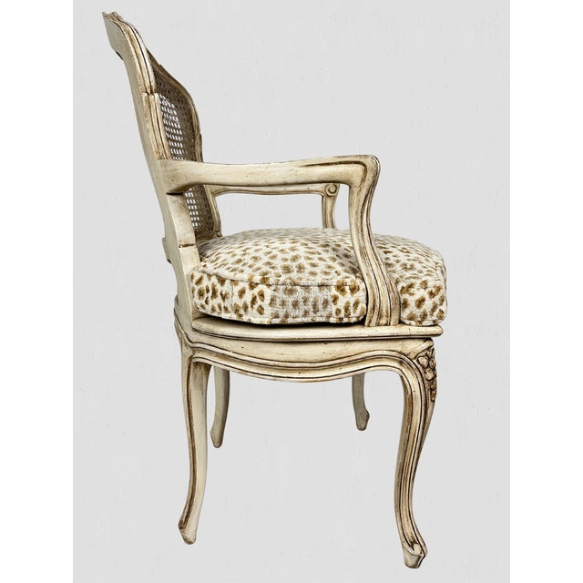1980s Painted Frame Caned Back French Leopard Arm Chairs- a Pair For Sale In Greensboro - Image 6 of 12