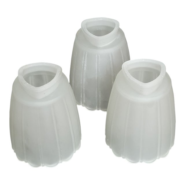 Vintage Ribbed Glass Lamp Shade Frosted Finish Globe Ceiling Fan Light For Sale