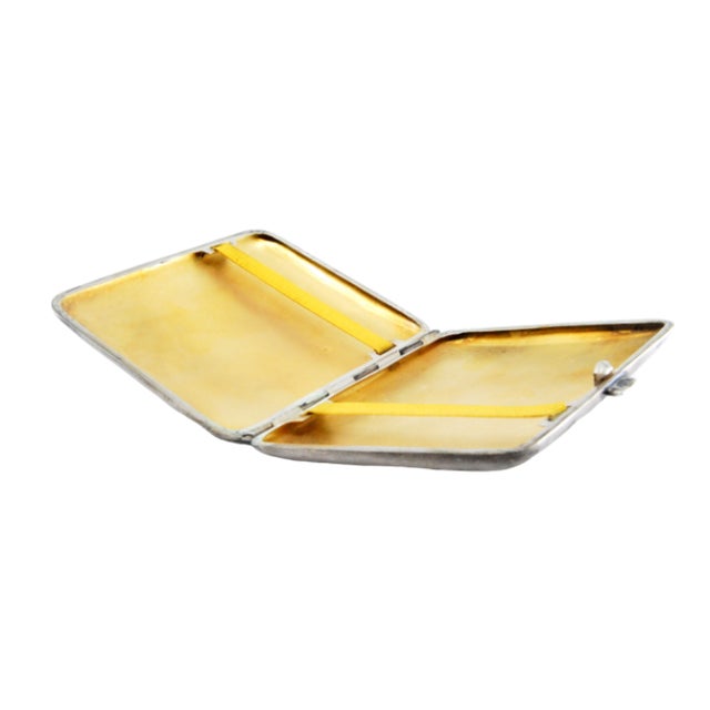 Silver Cigarette Case with High Relief on the Lid and Gold Interior. For Sale - Image 9 of 9