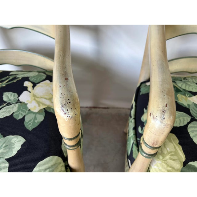 Vintage French Provincial - Style High. Ladder Back Arm Lounge Chairs - A Pair/ Sold For Sale - Image 9 of 13