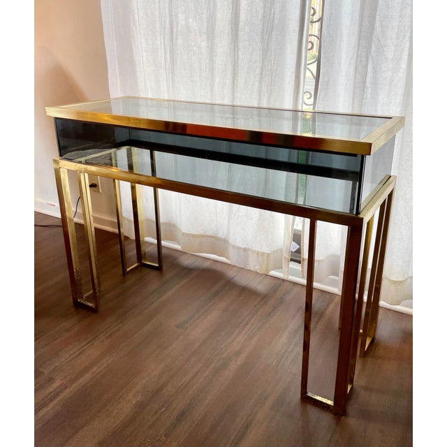 Italian Design Console Table in Brass and Gray Smoked Glass For Sale - Image 9 of 9