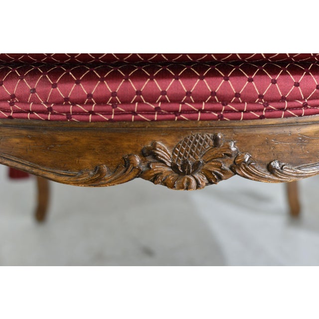 Vintage French Bergere Carved Wood Cane Red Occasional Chairs - a Pair For Sale - Image 11 of 12