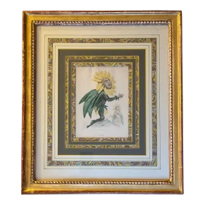 Antique 19th Century Louis Philippe Sun Flower Print by Jean Ignace Isidore Gérard Grandville "Soleil" From Les Fleurs Animees, 1846