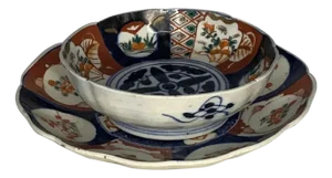 Antique Japanese Imari Bowl & Plate: Edo Period Floral Decor
