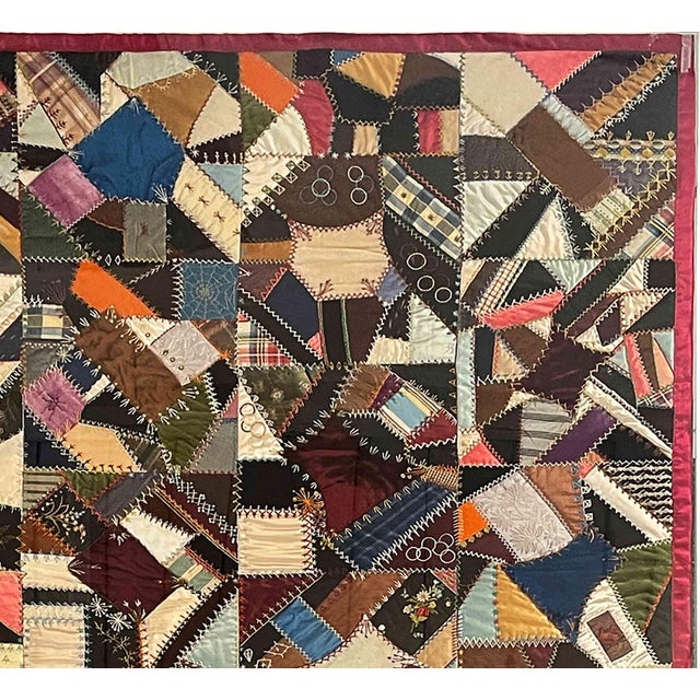 Antique Crazy Quilt - Professionally Framed For Sale In Providence - Image 6 of 12