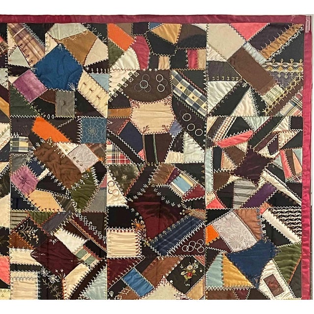 Crazy Quilt Antique Professionally Framed For Sale In Providence - Image 6 of 12