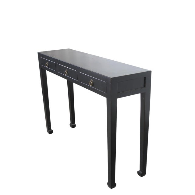 Late 19th Century Black Vintage Chinese 37" Long 3-Drawer Console Table For Sale - Image 5 of 9