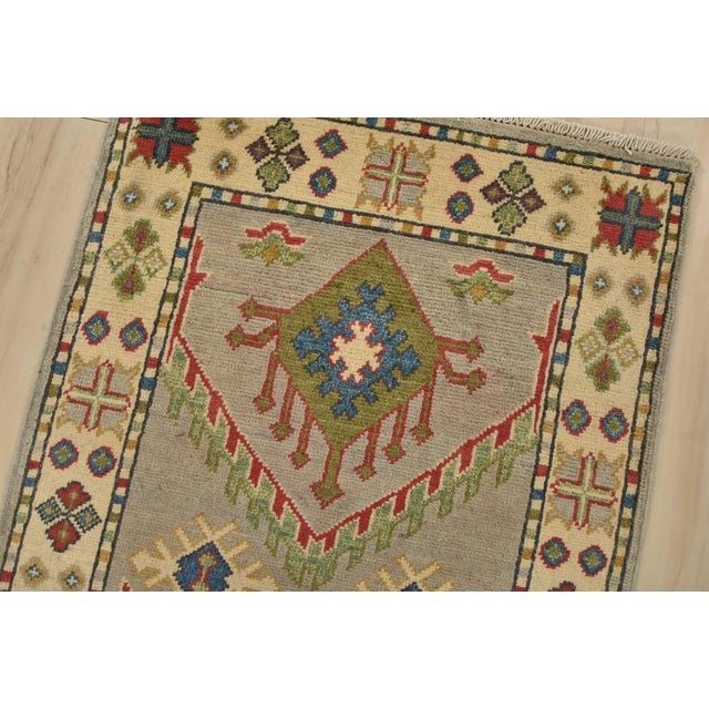 Kazak Runner 2’1” X 5’11” Gray Wool Tribal Hand-Knotted Oriental Rug For Sale In Philadelphia - Image 6 of 12