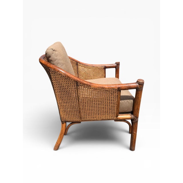 Set of 4 Vintage McGuire San Francisco Bamboo Rattan & Cane Lounge Dining Armchairs For Sale In Boston - Image 6 of 17