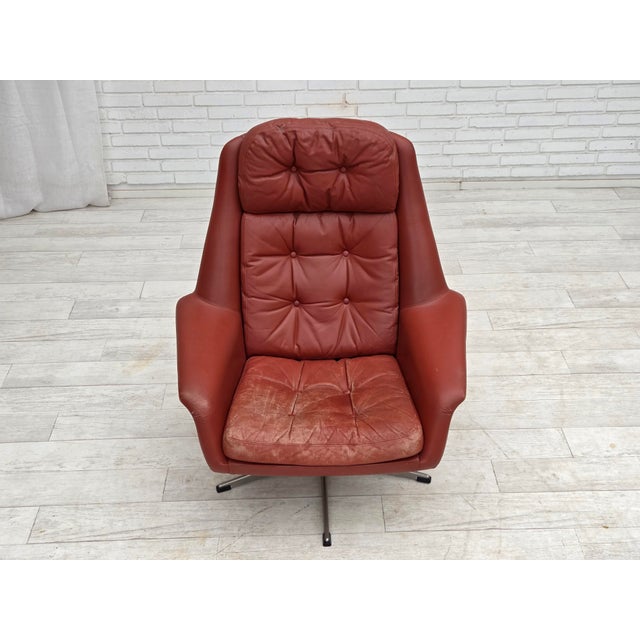 Danish Swivel Armchair in Furniture Leather by H.W. Klein for Bramin, 1970s For Sale - Image 11 of 18