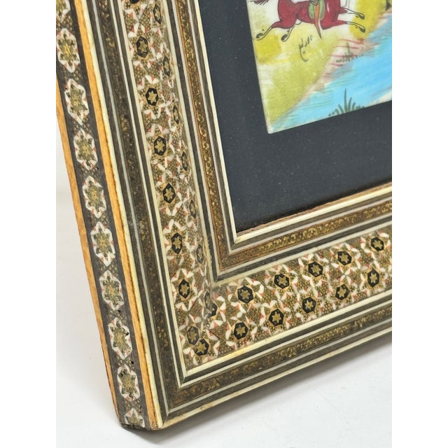 Indo-Persian Miniature Painting in Moorish Micro Mosaic Inlaid Marquetry Frame For Sale - Image 4 of 14