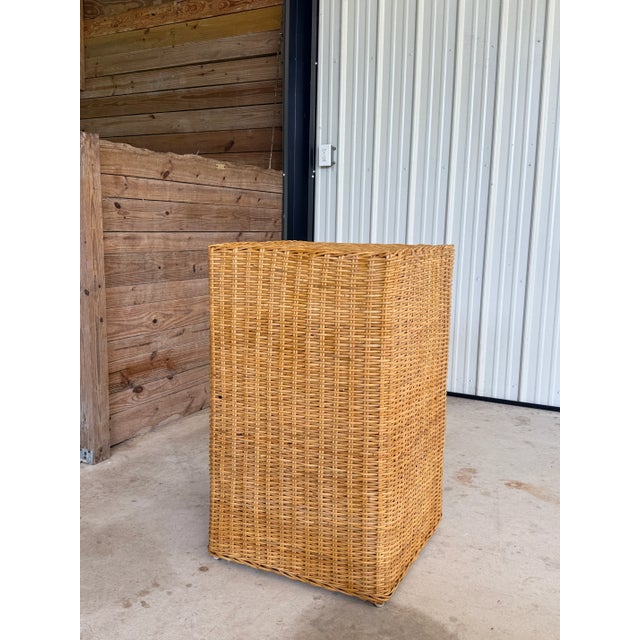 Coastal Organic Modern Rattan Braid Column Pedestal by Wicker Works For Sale - Image 4 of 12
