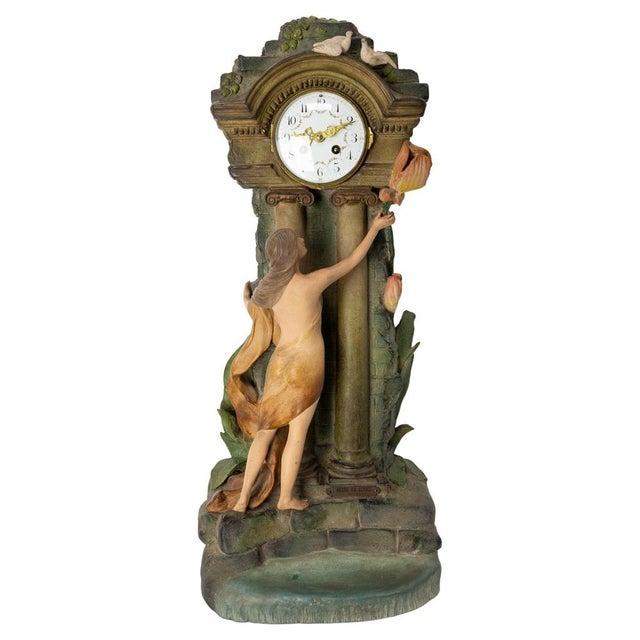 Antique French Mantel Set Clock in Bronze and Marble, 1890s, Set of 3 For Sale - Image 16 of 16