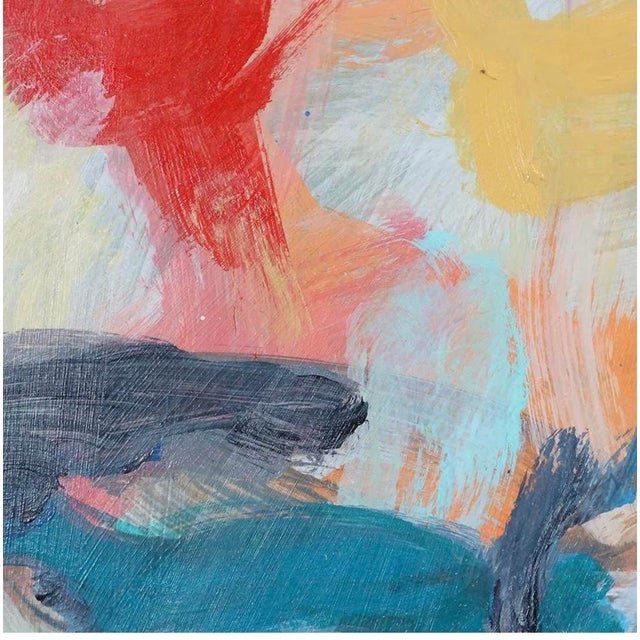 Fabulous Abstract Oil Painting by Listed American Artist Steven Jennis. Colorful Busy Composition on Board behind Glass....