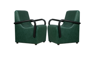 Set of Steel and Green Leatherette Chairs, France, 1980s