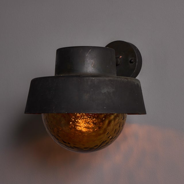 Metal 1970s Patinated Metal and Textured Amber Glass Outdoor Sconce Attributed to Hans Agne Jakobsson For Sale - Image 7 of 17