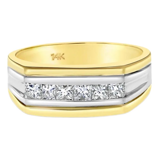 Princess Cut Diamond Wedding Band .64cttw 14k Two-Toned Gold, Size 9.75 For Sale
