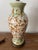 A beautifully hand-painted vintage ceramic table lamp featuring an elegant all-over scrolling foliate motif in warm ochre...