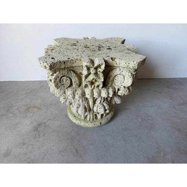 1970s Vintage Carved Stone Corinthian Capital Architectural Coffee Table Base For Sale - Image 12 of 12