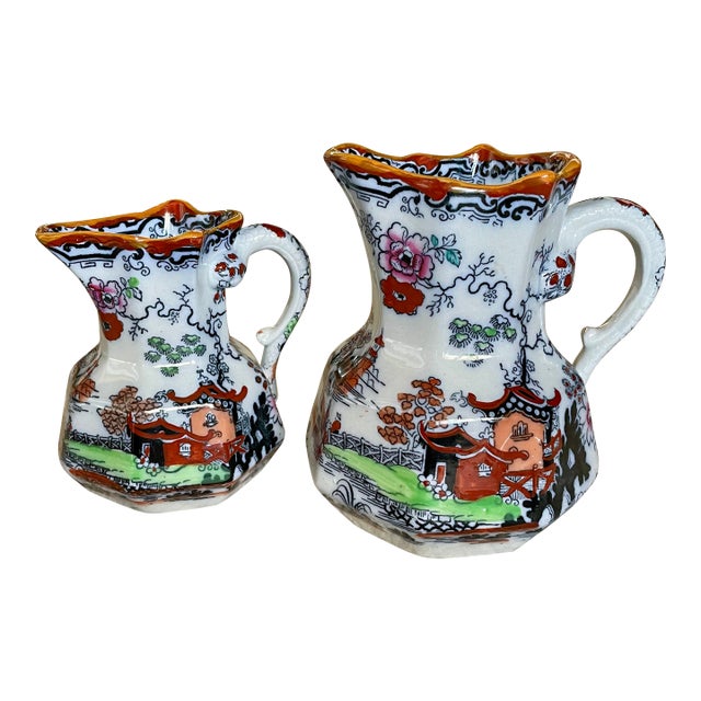 19th Century Chinoiserie Graduated Mason's Jugs - Set of 2 For Sale