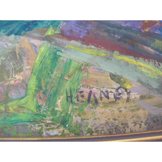 Charles Heaney Oregon Signed Impressionist Village Old Church Casein Painting For Sale - Image 4 of 6