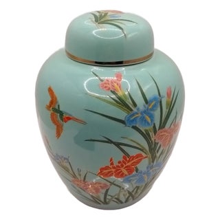 Vintage Hummingbird and Flowers~Hand Painted Ginger Jar For Sale