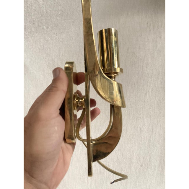 Metal Brutalist Wall Lights in Polished Bronze, 1980, Set of 2 For Sale - Image 7 of 9