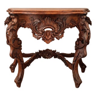 Antique 19th C. Carved Walnut Rococo Revival Console Table For Sale