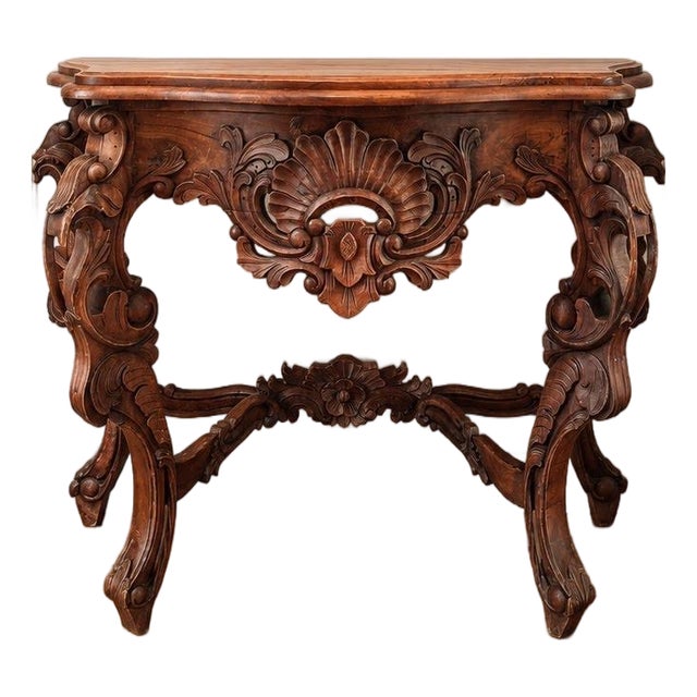 Antique 19th C. Carved Walnut Rococo Revival Console Table For Sale