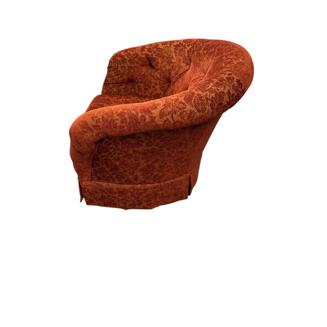 Red Late 20th Century Pair of Custom Red Floral Swivel Chairs in Red and Gold For Sale - Image 8 of 11