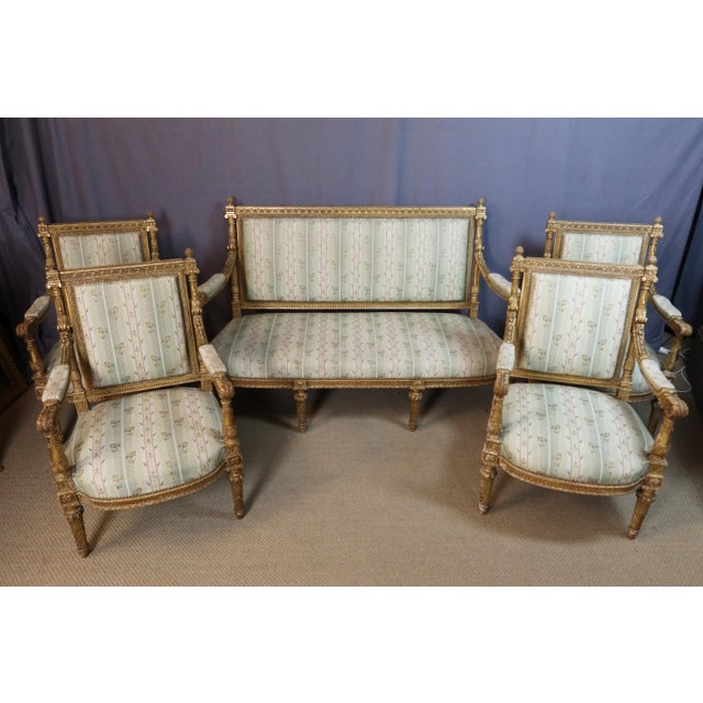 19th Century Giltwood Living Room Set, Set of 5 For Sale - Image 12 of 16