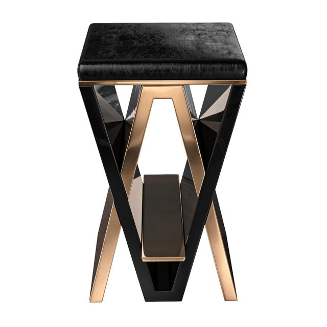 Black "Maschera" Barstool With Bronze and Stainless Steel, Hand Crafted For Sale - Image 8 of 8