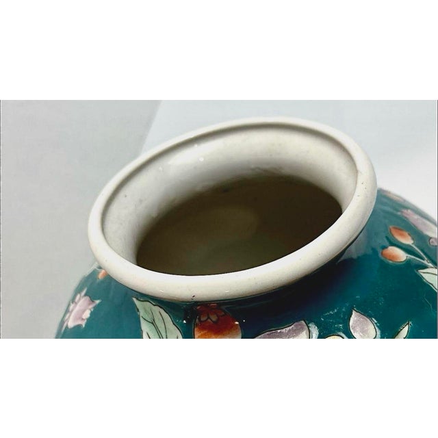 Ceramic Vintage Hand Painted Embossed Vase From Macau For Sale - Image 7 of 11