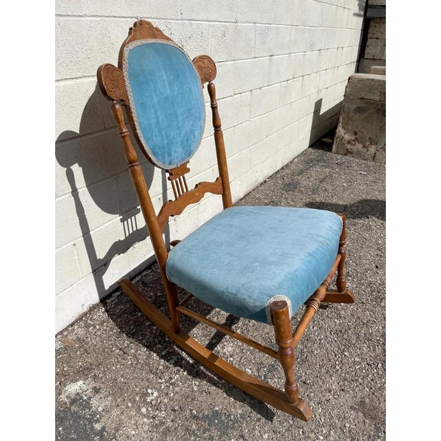 Wood Early 20th Century Antique Wood Spindle Rocking Chair For Sale - Image 7 of 9