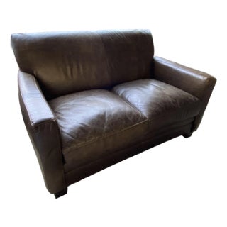 Distressed Brown Leather Sofa Love Seat For Sale