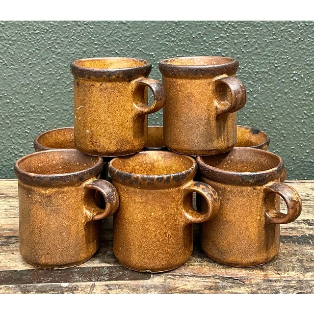 Brown Vintage Mid-Century Modern Glazed Ceramic Coffee Mugs - Set of 8 For Sale - Image 8 of 12