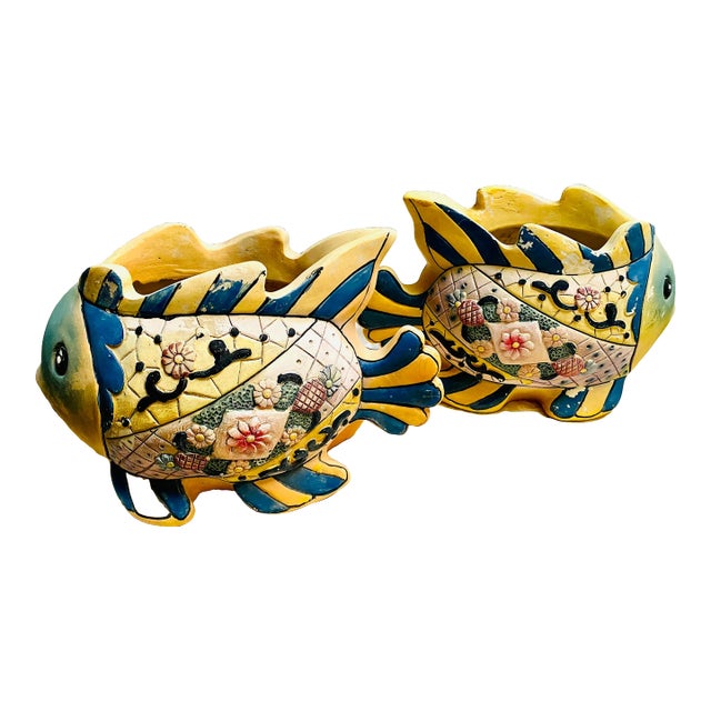 Pair of 1980s Happy Fish Vintage Italian Planters For Sale