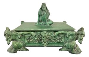 Early 20th Century Atlantic Terracotta Company Arts and Crafts Pottery Lidded Box Gnomes Grotesque