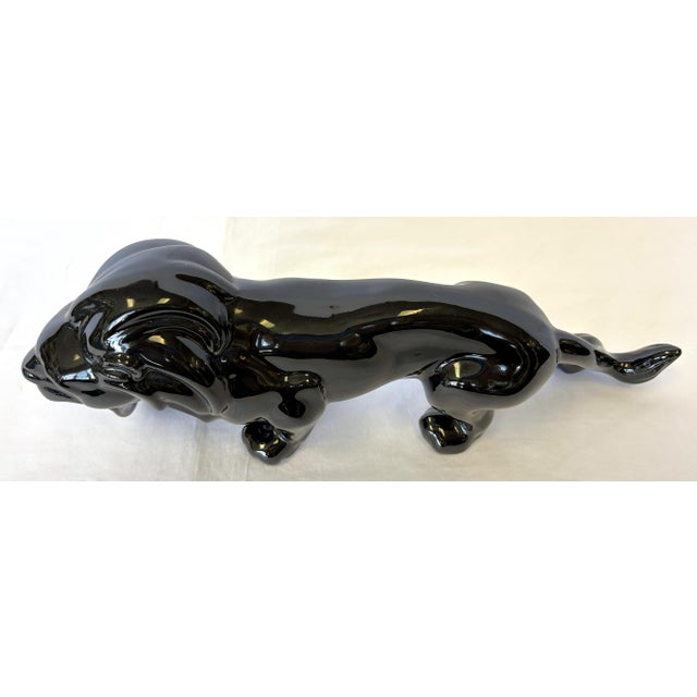 Mid 20th Century Vintage Ceramic Lion With Green Glass Eyes For Sale - Image 5 of 13