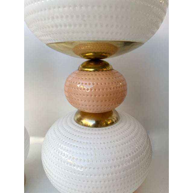 Brass Contemporary Brass and Murano Glass Textured Bulb Lamps - Pair For Sale - Image 8 of 12