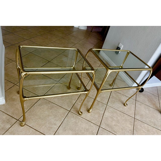 1970s Italian Rectangular 2-Tier Brass End or Side Table For Sale - Image 5 of 15