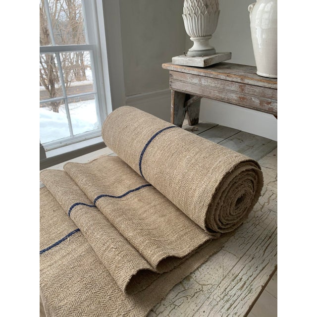 Stair Runner Grain Sack Fabric By The Yard Blue Stripe Heavy Antique